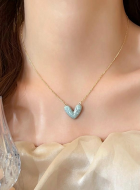 14k真金电镀简约滴油爱心项链轻奢小众锁骨链小清新百搭气质项饰