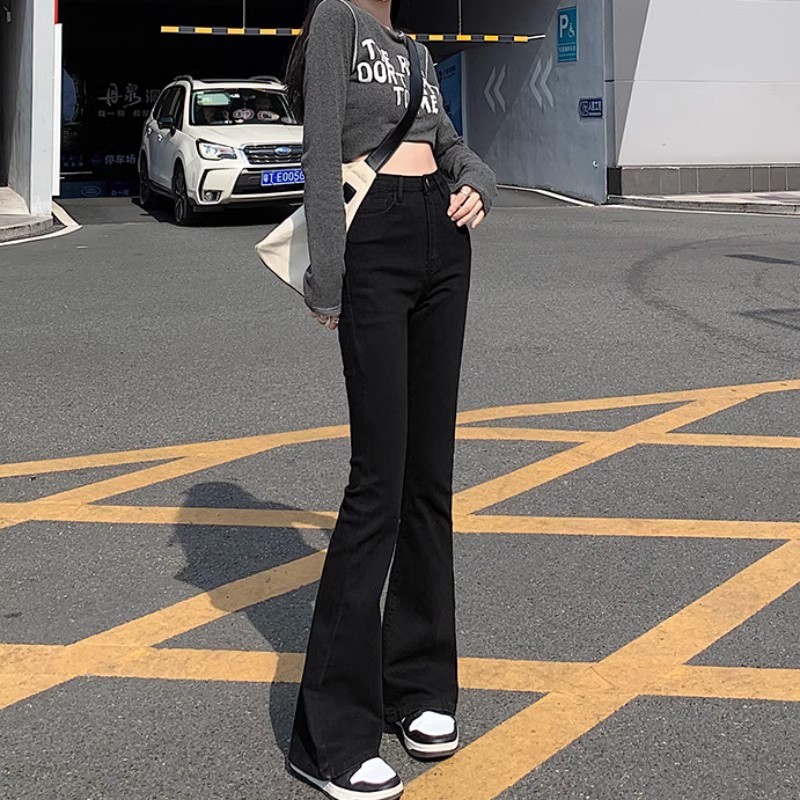黑色微喇叭牛仔裤女2024年夏季薄款显瘦高腰拖地长裤弹力马蹄