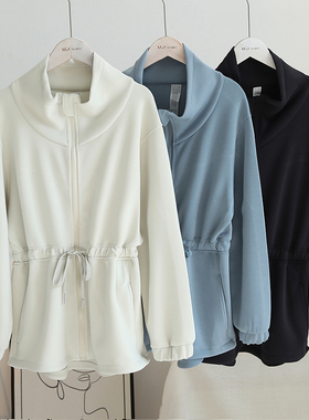 L~L~MON同款抽绳束腰夹克外套女秋季宽松垂感瑜伽运动中长款风衣