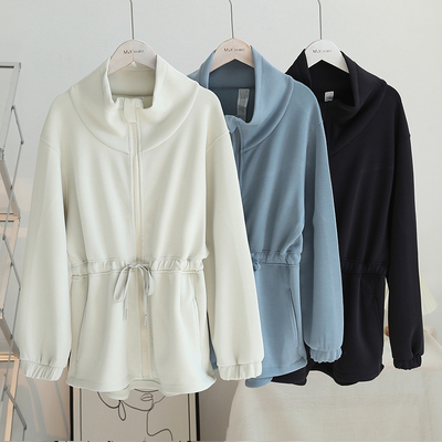 L~L~MON同款抽绳束腰夹克外套女秋季宽松垂感瑜伽运动中长款风衣