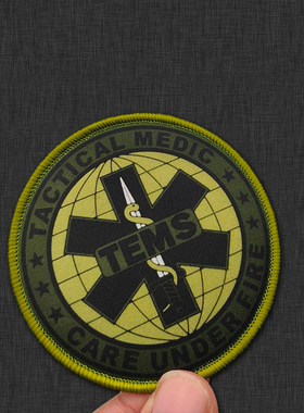 TEMS战术医疗章圆形户外急救标志军迷风格装饰贴印刷臂章魔术贴