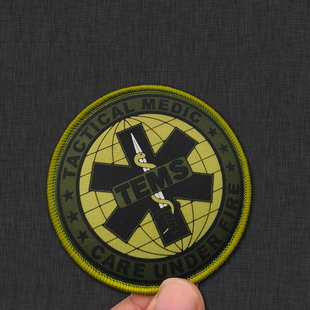 TEMS战术医疗章圆形户外急救标志军迷风格 饰贴印刷臂章魔术贴 装