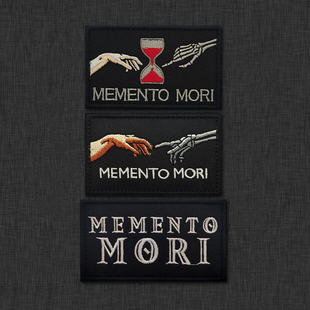 MEMENTO MORI 骷髅手沙漏刺绣魔术贴士气章 户外军迷战术臂章徽章