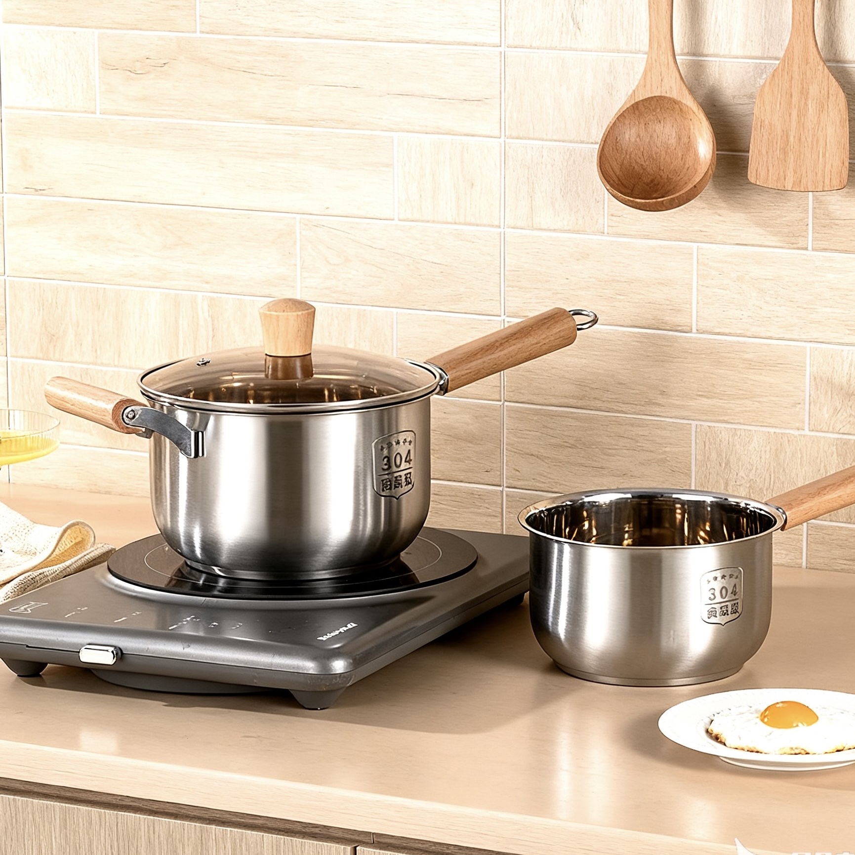 316不锈钢小奶锅宝宝婴儿辅食锅多功能蒸煮一体不粘锅家用泡面锅