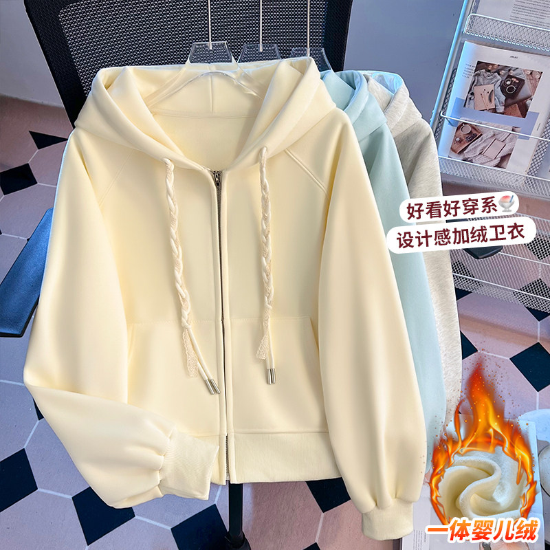 甜美小清新连帽宽松加绒卫衣少女2025秋冬新款初高中学生时尚上衣