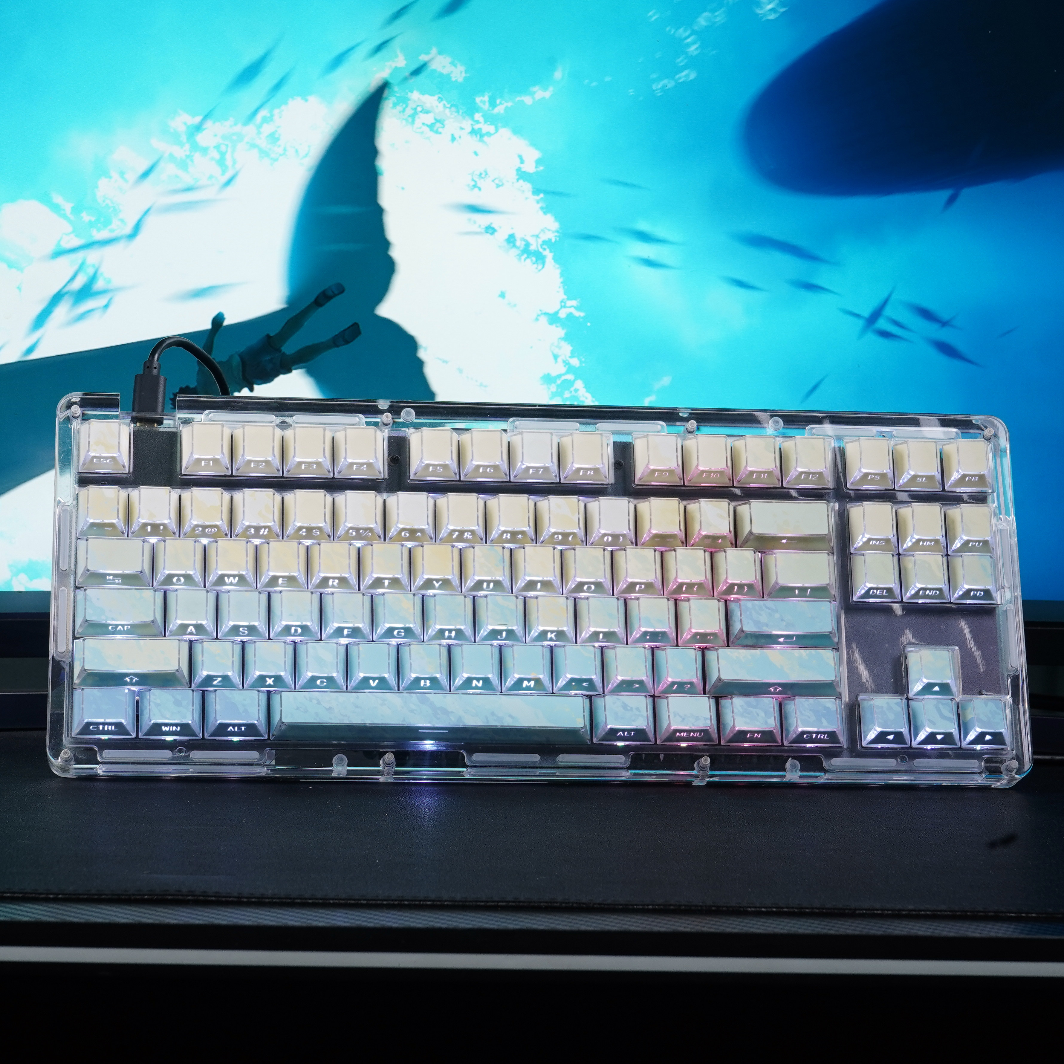 酷宝家碧纹水行折影版原厂侧刻PBT键帽热升华大全套适用机械键盘