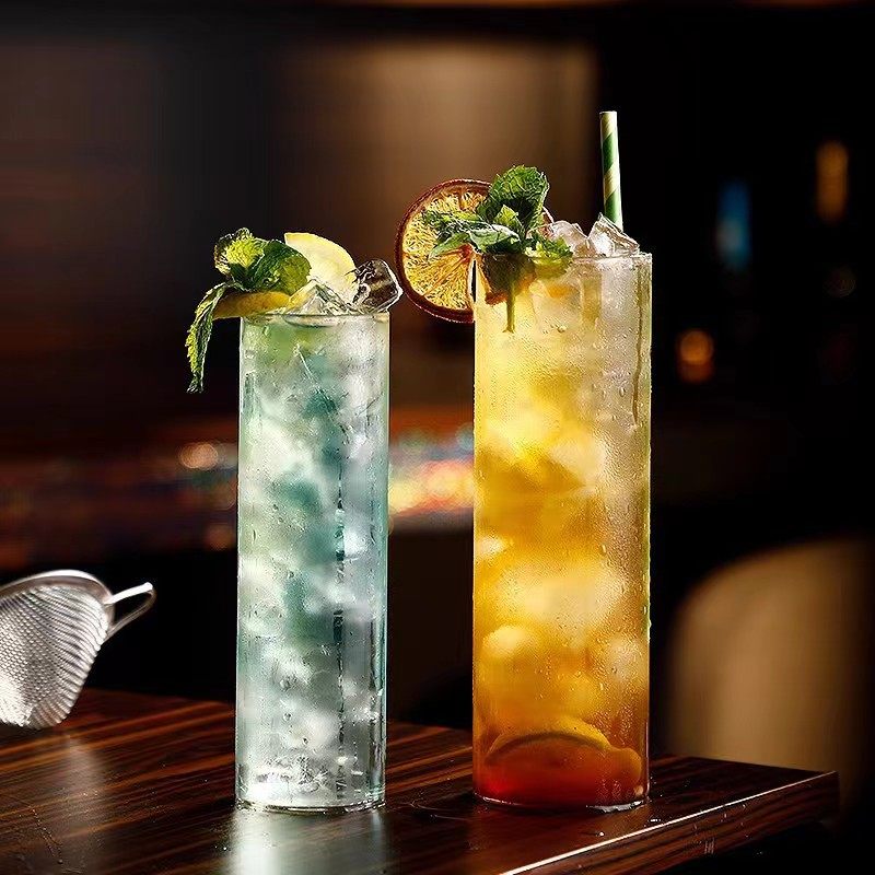 直筒玻璃水杯四方形鸡尾酒杯冰茶杯日式薄款直身长饮柯林杯