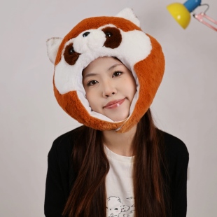 可爱搞怪卡通毛绒动物红棕色中华小熊猫头套帽子拍照表演出游装扮