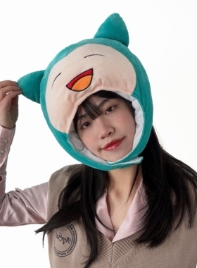 蓝色卡比怪兽头套帽子可爱搞怪