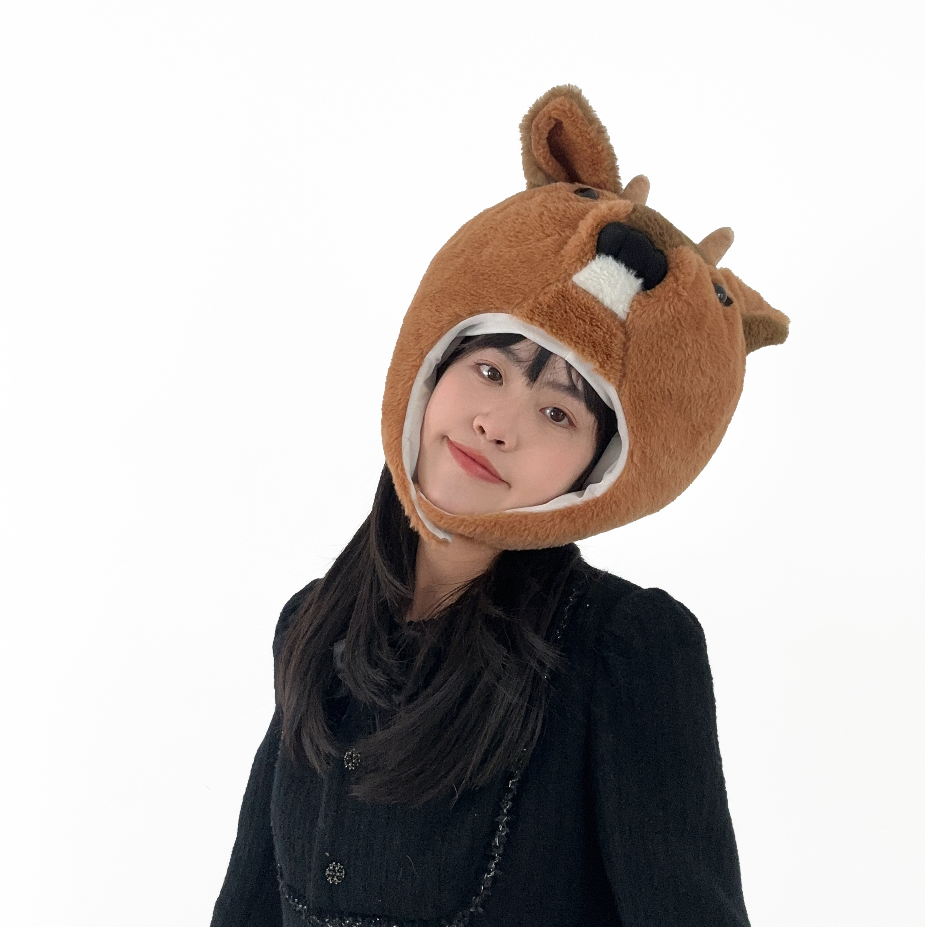 不要又犯傻了~~可爱搞怪毛绒动物傻狍子头套帽子拍照表演礼物均码