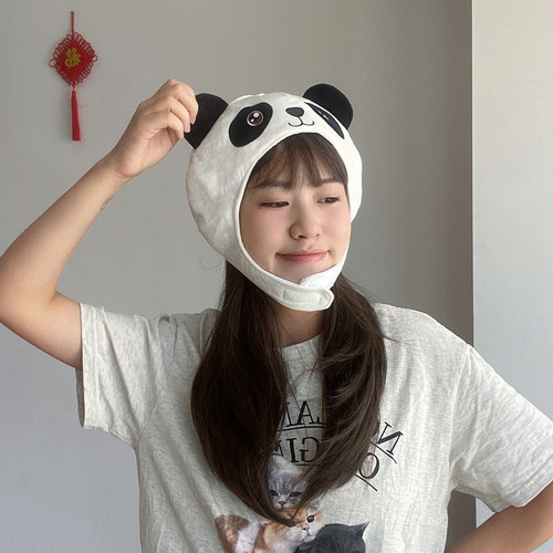熊猫头套帽子拍照表演甜美可爱
