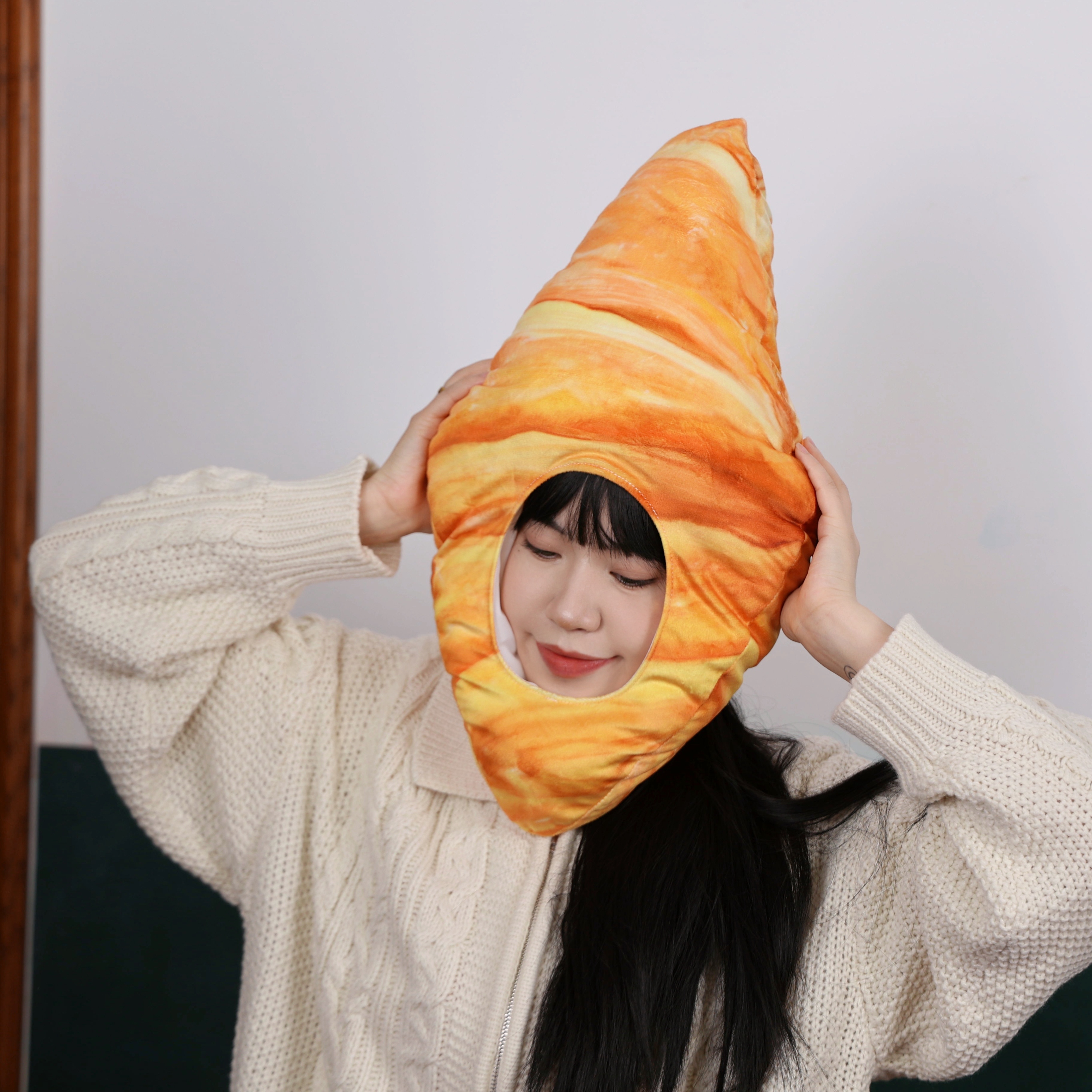 可爱卡通搞怪男女创意食物可颂牛角包头套帽子拍照直播甜品店道具