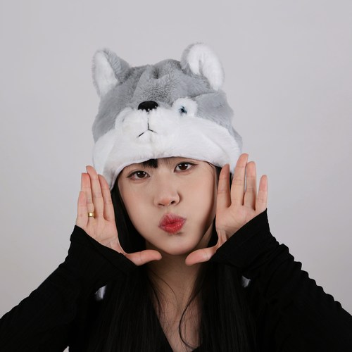 可爱搞怪卡通毛绒小狼头套帽子