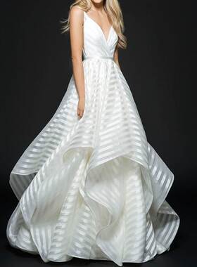 White simple wedding dress露背蕾丝中腰拖尾白色简约婚纱连衣裙