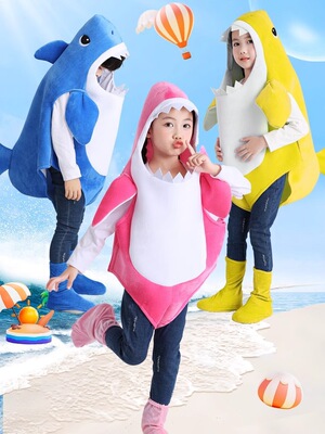 海洋动物幼儿园角色扮演儿童动物扮演cosplay鲨鱼一家鲨鱼演出服