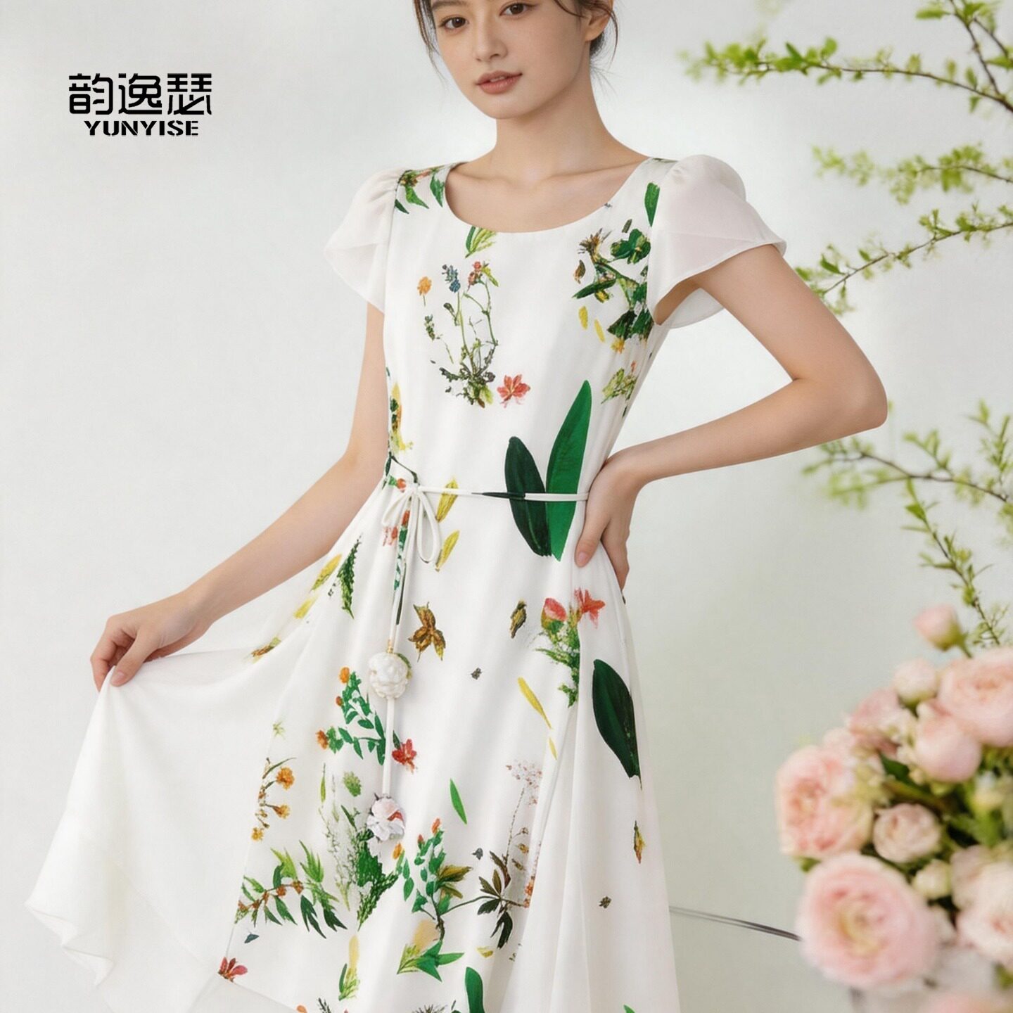 桑蚕丝真丝连衣裙女2026夏季新款碎花收腰显瘦气质中长款A字裙