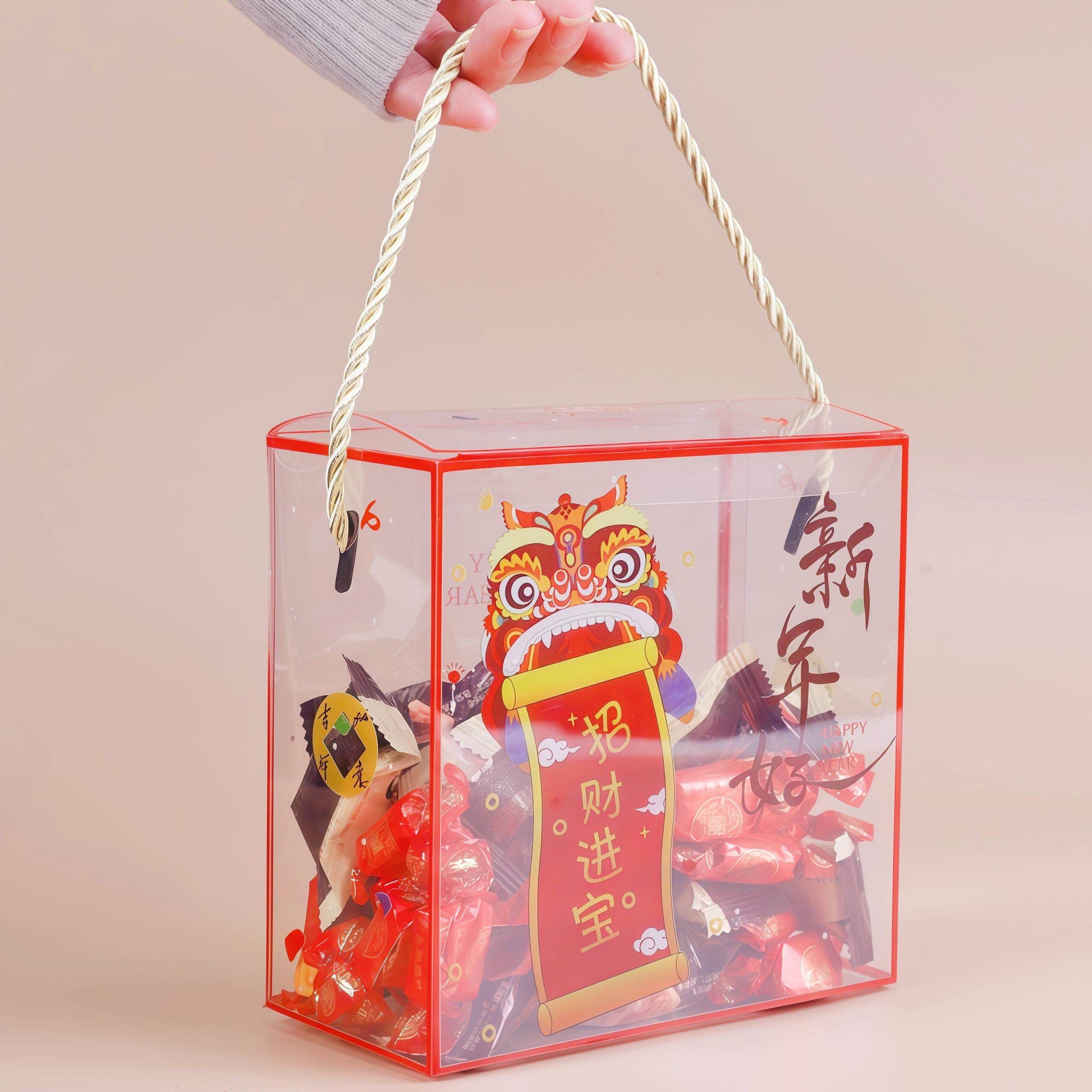 2025新年春节透明雪花酥糖果巧克力烘焙糕点棒棒糖手提盒伴手礼盒