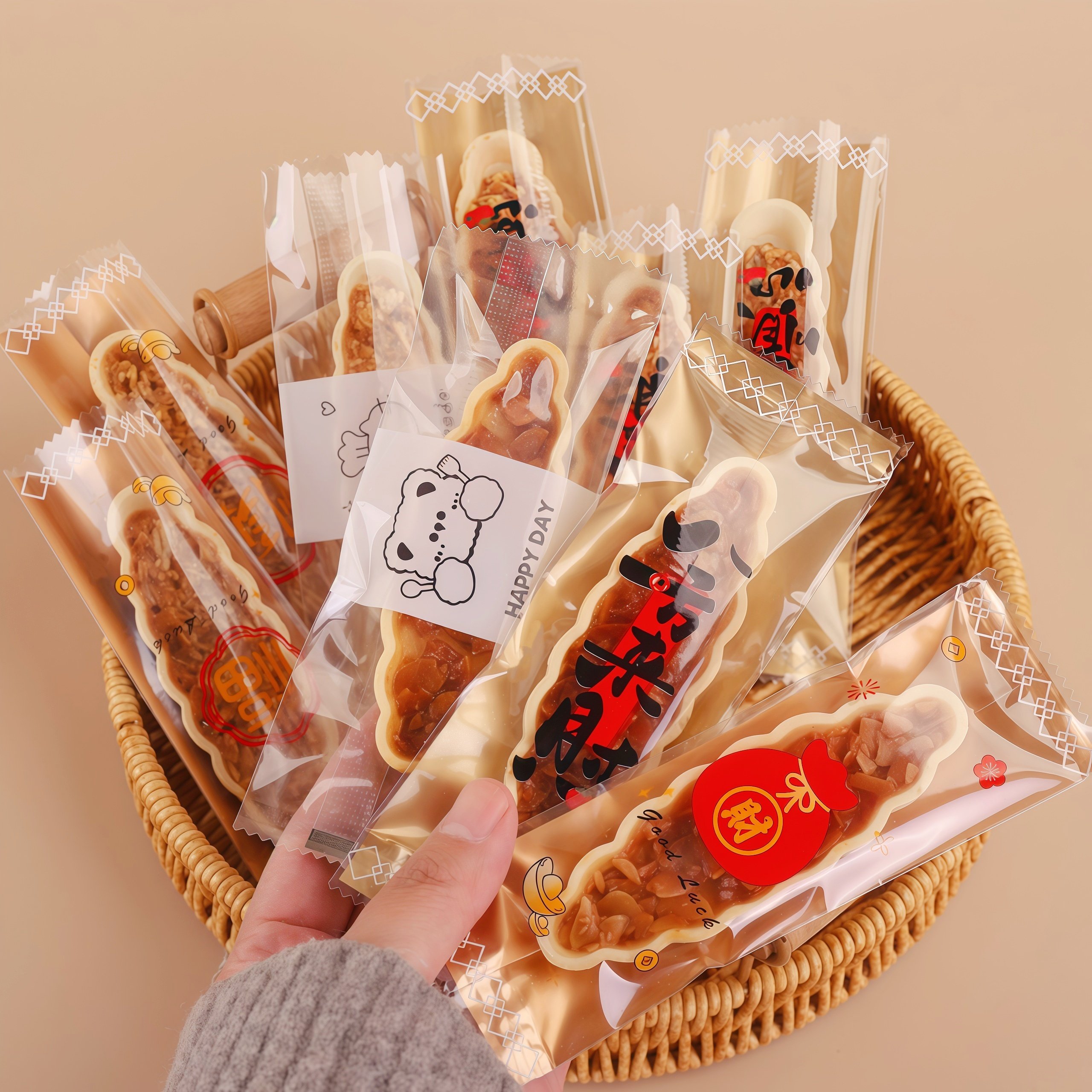 手工糯米船小叶酥食品密封包装袋DIY烘焙红糖坚果薄脆杏仁酥袋子