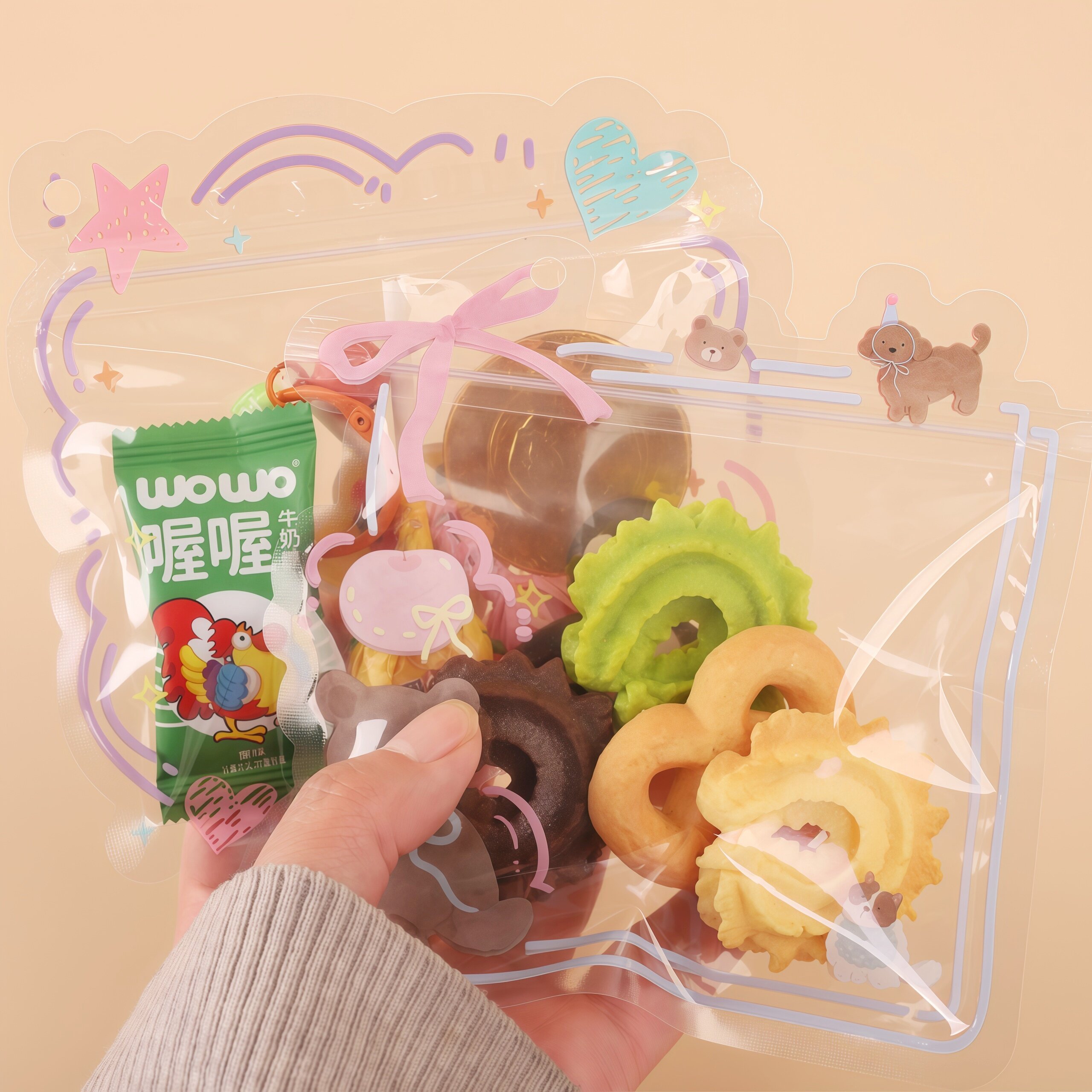 透明小熊蝴蝶结曲奇糖果礼物按压食品密封包装袋儿童零食分装袋子