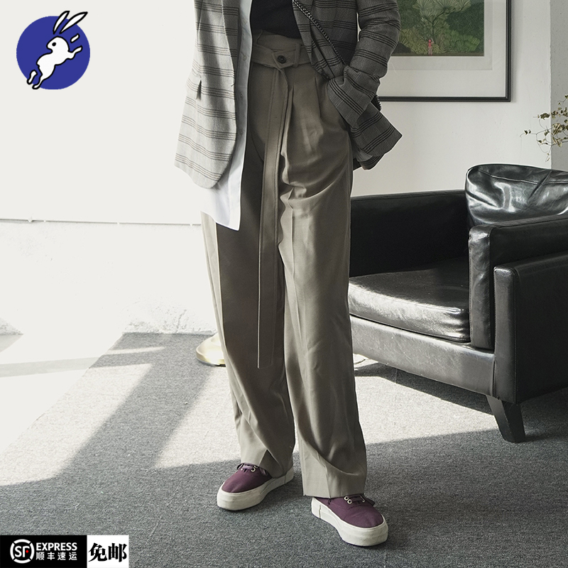 0官方代理浅棕色腰带装饰阔腿裤