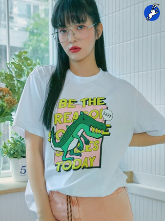 6折 现货|官方代理 SJYP 20春夏 字母印花恐龙纯棉短袖T恤 20GA05