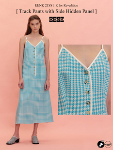 5折 现货 EENK 正品授权 21春夏收腰无袖吊带薄荷色格纹连衣裙