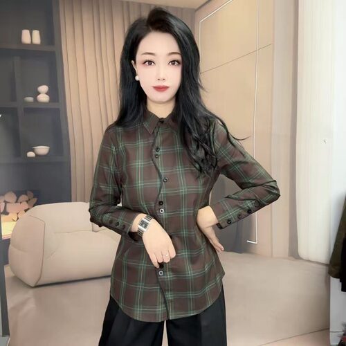 z7260新款时尚洋气百搭显瘦不对格格子衬衫女气质减龄