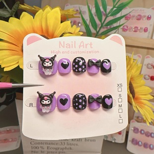 3至12岁儿童库洛米纯手工穿戴甲无毒无味美甲贴片假指甲贴甲片