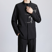 宽松休闲唐装 新中式 高级感痞帅垫肩中山装 外套男秋季 西服 翠竹西装