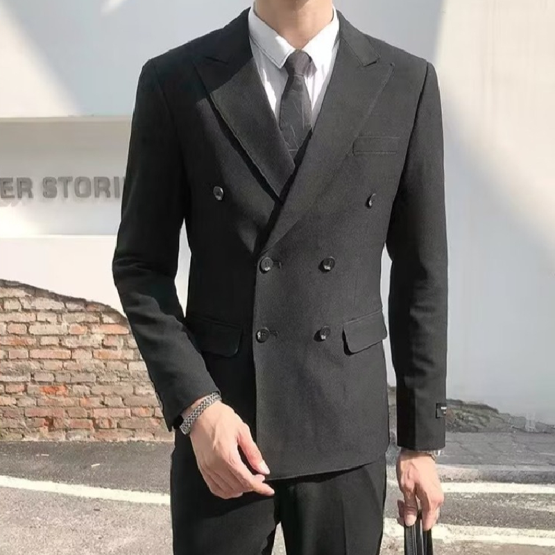 高级感双排扣西装外套男宽松韩系修身休闲商务正装结婚伴郎小西服