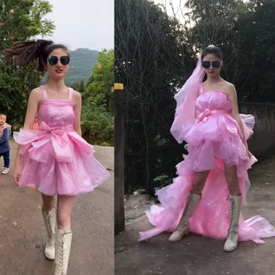 儿童成人环保演出服装手工制作环保裙子塑料袋拖尾裙创意时装走秀