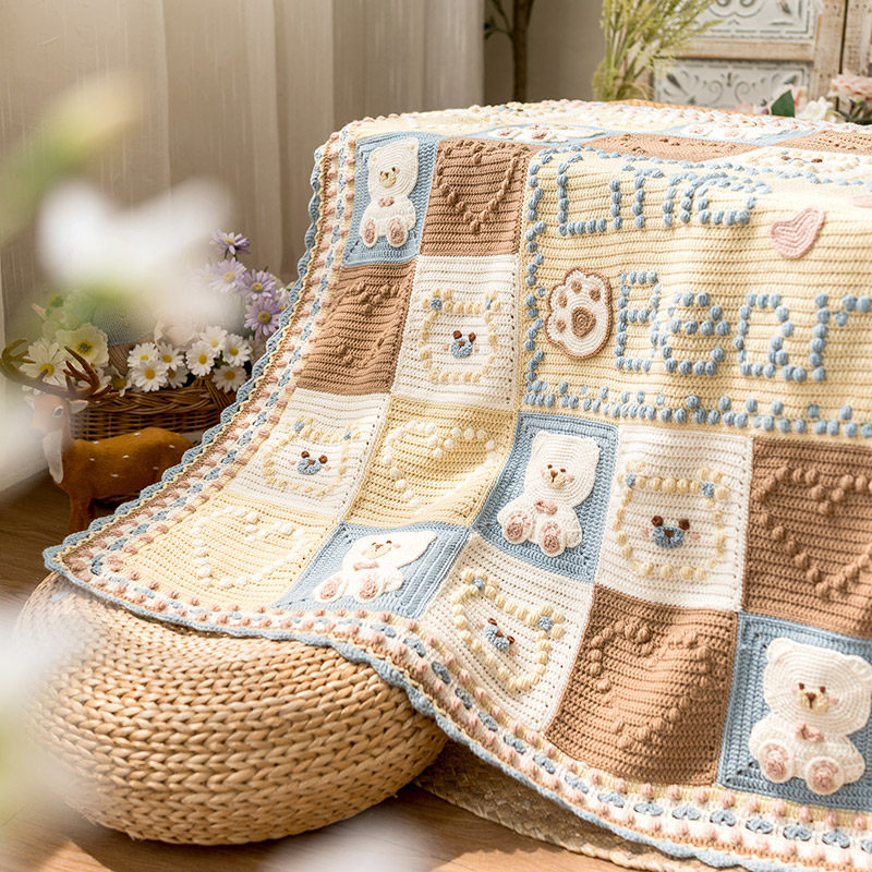 新妈咪手作小熊豆豆毯手工diy编织钩针羊毛毯自制毛线团材料包