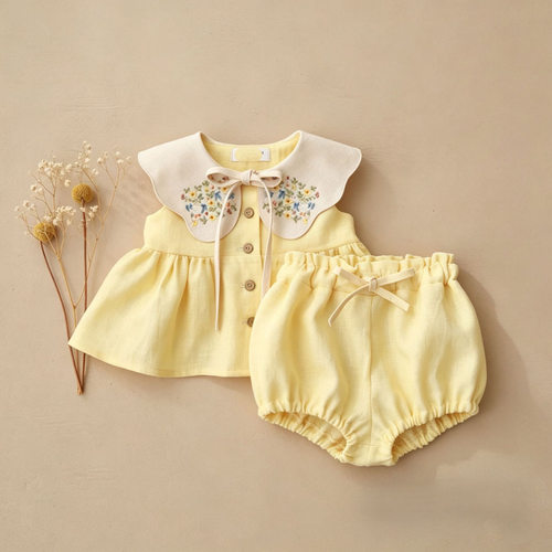 夏季女宝宝无袖上衣花苞裤外出服