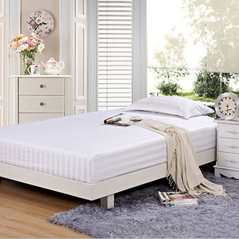 宾馆酒店床上用品全棉床笠四角松紧席梦思保护套 三公分白色缎条