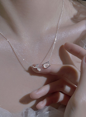 925纯银郁金香花朵项链女夏吊坠高级设计感小众轻奢锁骨链