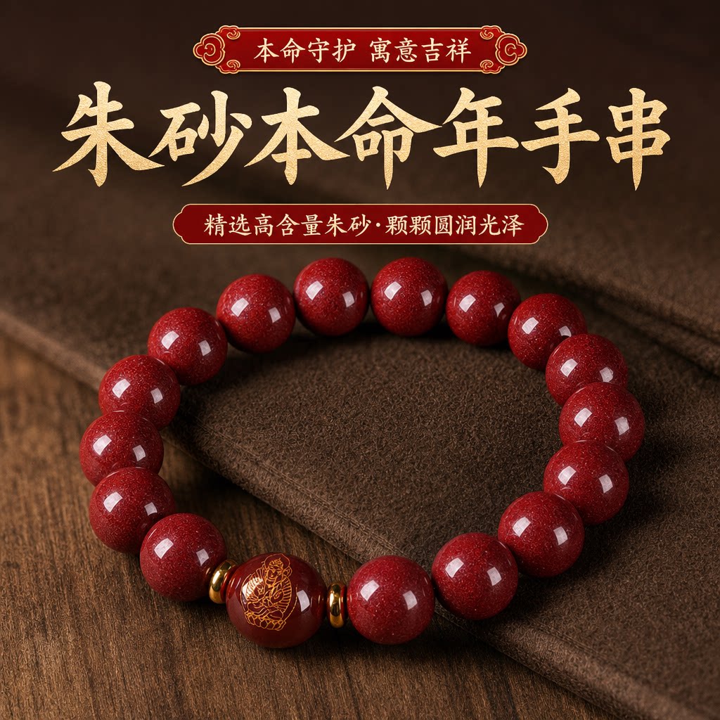 朱砂紫金砂本命年手串图片