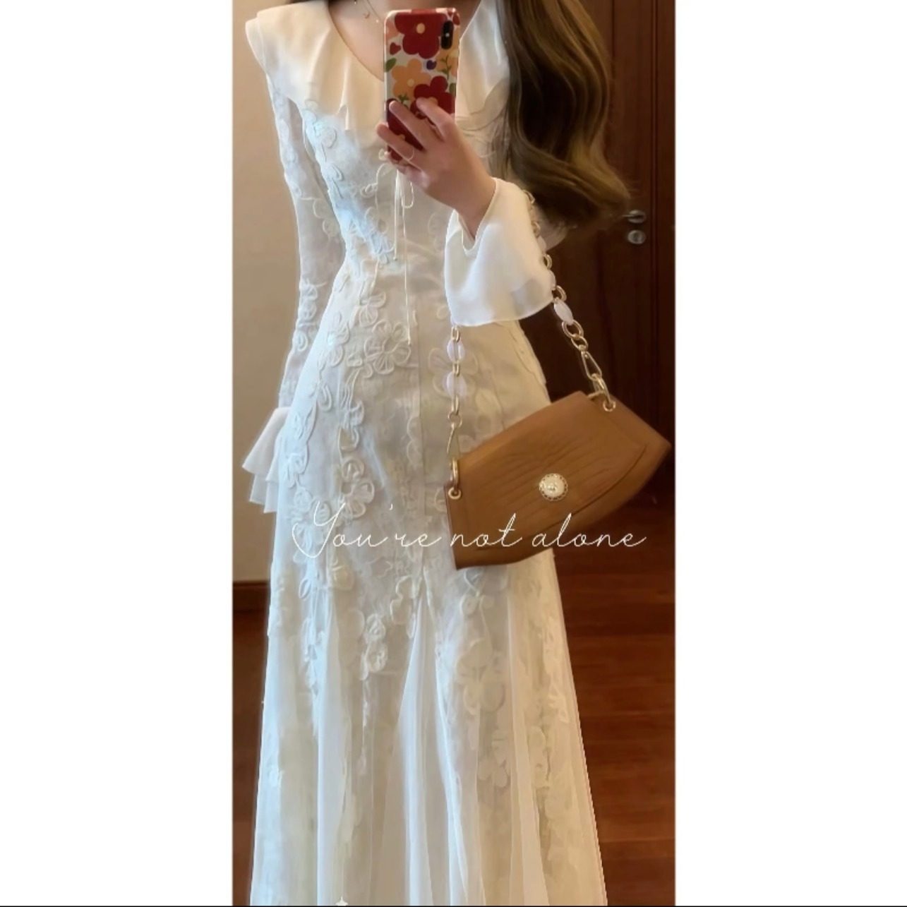 thumbnail for French petty bourgeoisie beautiful unique lace dress women's autumn high-end sense light luxury temperament waist dress skirt long skirt