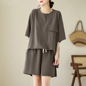 套装 短裤 女装 夏装 宽松遮肚藏肉两件套休闲运动 新款 胖mm炸街大码