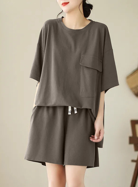 胖mm炸街大码套装女装新款夏装短裤宽松遮肚藏肉两件套休闲运动