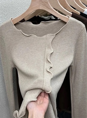 秋冬季新款德绒打底衫女T恤一字领长袖气质显瘦修身保暖休闲上衣