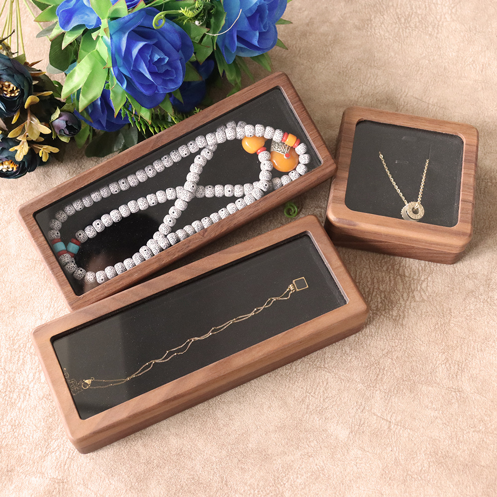 珠宝首饰项链手链黑胡桃木盒收纳