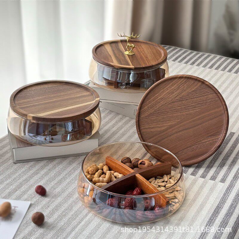 客厅干果盘带盖糖果坚果零食瓜子花生收纳盒防潮玻璃水果盆密摆件