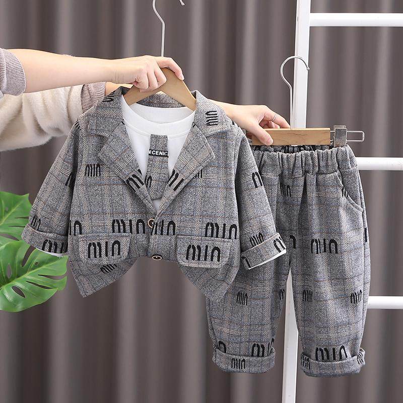 男童西装套装春秋季宝宝洋气春装西服三件套婴儿小孩周岁生日衣服