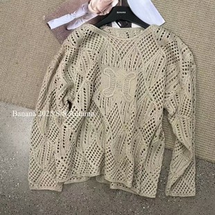 女百搭宽松慵懒小衫 小雯 针织衫 秋季 上衣潮 时髦绣花钩花镂空长袖