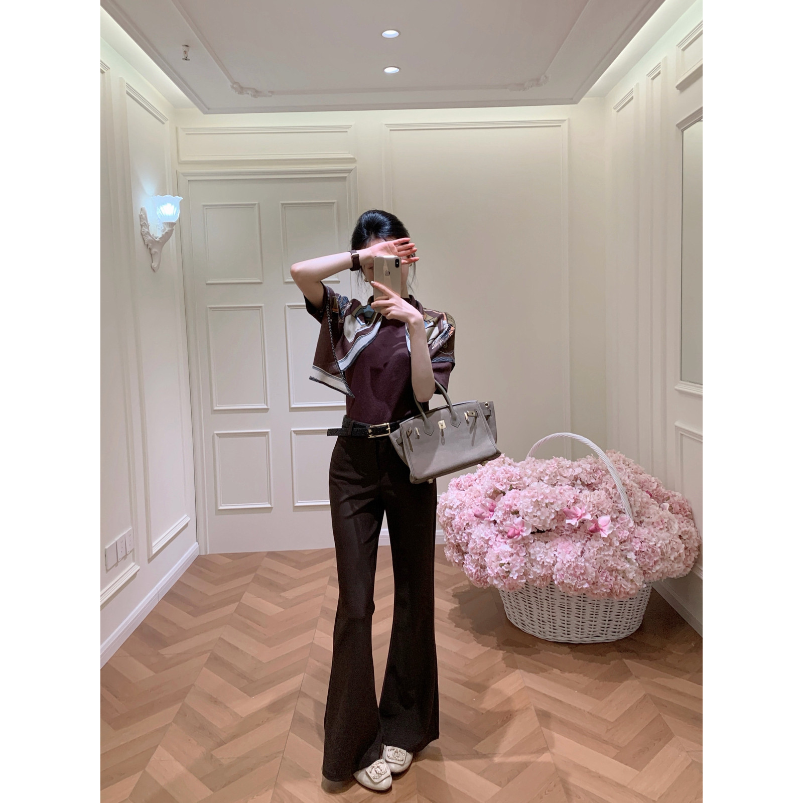 小雯~早春老钱风美拉德净版短袖针织衫+微喇西裤休闲裤两件套装女