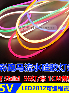 5MM全彩追光流水霓虹灯可编程超窄led幻彩变色装饰细软灯条5/12V