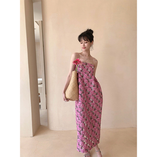 EMo小众设计吊带花苞裙海边度假蓬蓬裙夏季 露背连衣裙女 新款 法式