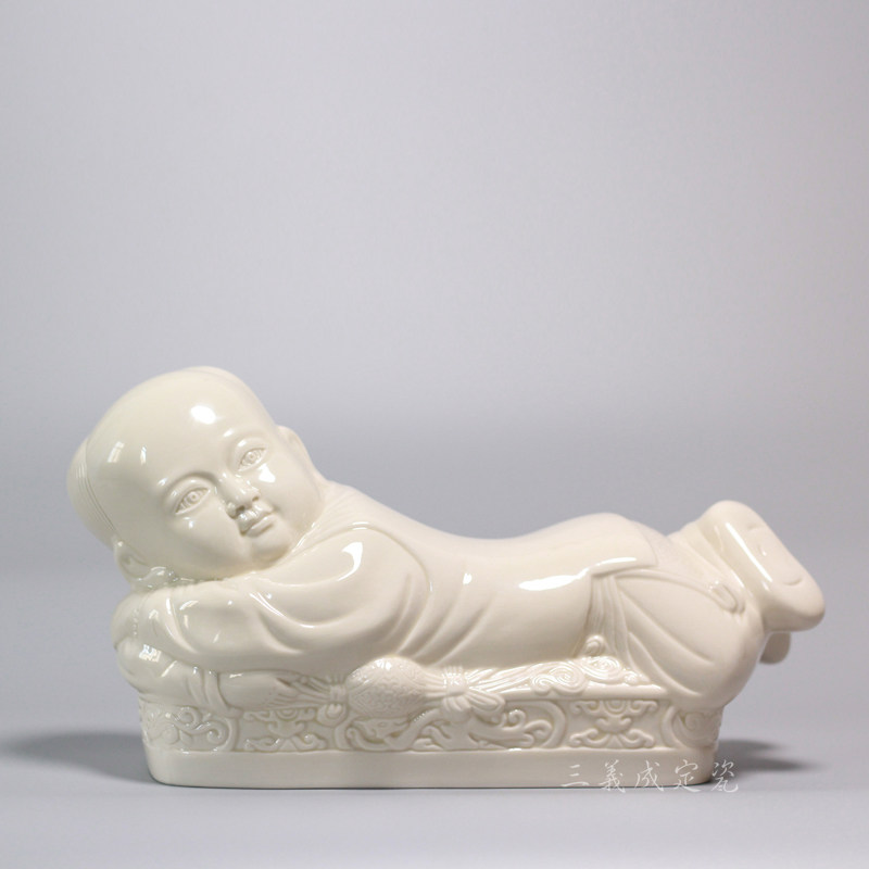 定窑定瓷摆件仿古孩儿枕家居装饰工艺品客厅卧室凉枕大中小三款