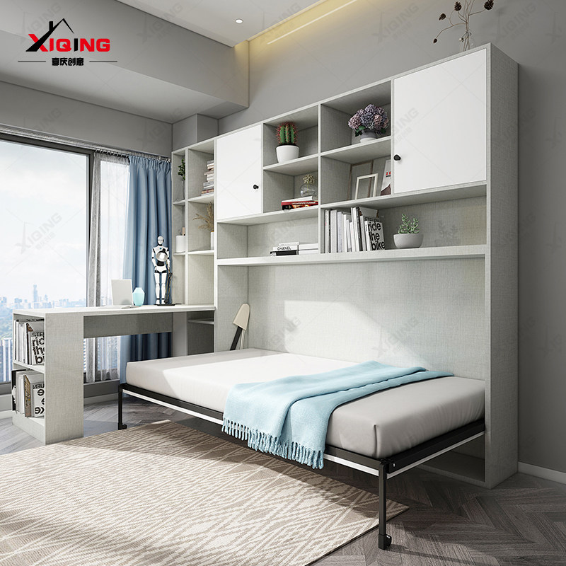 电动喜庆隐形床书柜可折叠床多功能书桌侧翻壁床隐藏床定制墨菲床