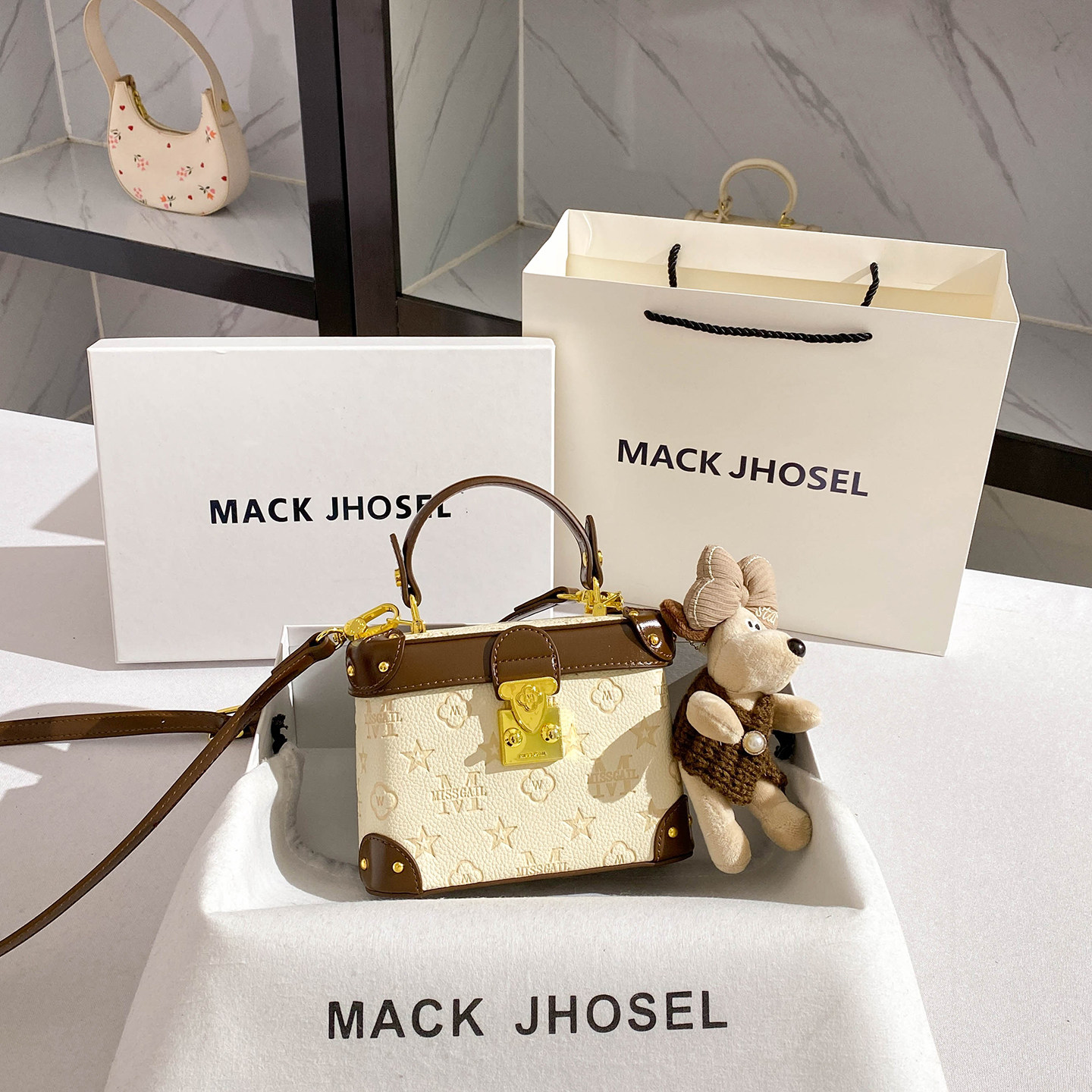 MACKJHOSEL高级感撞色压花盒子包包女2026春季新款百搭手提斜挎包